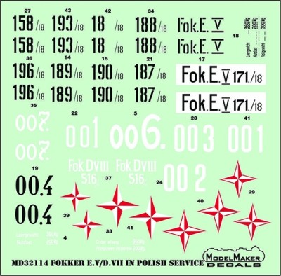 Model Maker Decals MD32114 Fokker E.V/D.VII in Polish service 1/32