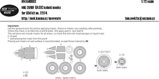New Ware NWA-M0603 1/72 Mask MiG-25RBF BASIC (ICM 72174)