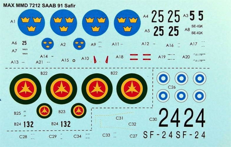 Maestro Models MMCD-7212 1/72 Decals SAAB 91 B/C/D Safir (3x camo)