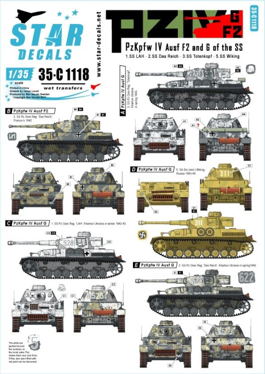 Star Decals 35-C1118 Pz.Kpfw.IV Ausf.F2/Ausf.G. Pz.Kpfw.IV of the Waffen-SS 1/35