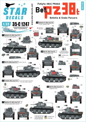 Star Decals 35-C1247 Pz.Kpfw 38(t) Praga. Befehls and Stabs Panzers. Eastern Front 1941-42 1/35