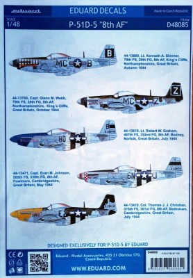 Eduard D48085 Decals P-51D-5 &quot;8th AF&quot; (TAM/REV) 1/48