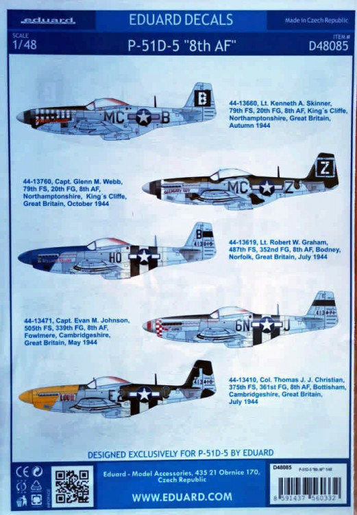 Eduard D48085 Decals P-51D-5 "8th AF" (TAM/REV) 1/48