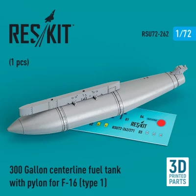 Reskit RSU72262 300 Gal.centerl.fuel tank w/ pyl. F-16 type 1 1/72