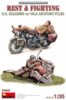 Miniart 53068 REST&amp; FIGHTING, US Soldiers w/WLA Motorcycles 1/35