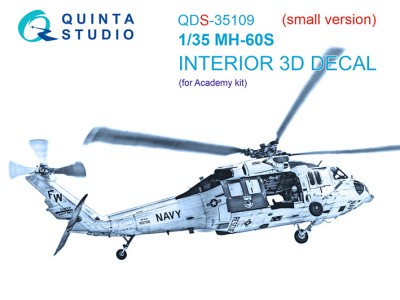 Quinta Studio QDS-35109 MH-60S 3D-Printed &amp; coloured Interior on decal paper (Academy) (Малая версия) 1/35