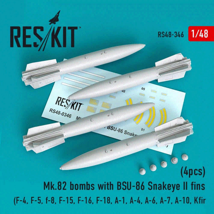 Reskit RS48-0346 Mk.82 bombs w/ BSU-86 Snakeye II fins (4 pcs) 1/48