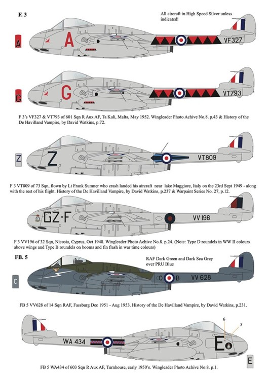 Aims AIMS48D038 de Havilland Vampire F.3 FB.5 & FB.9 Collection' 1/48