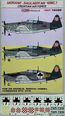 Kora Model NDT72086 Decals MS 406C.1 Croatian Air Force 1/72