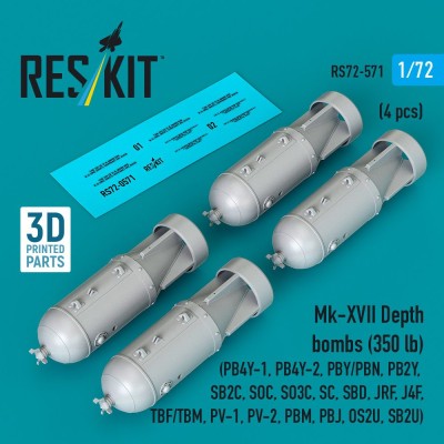 Reskit 72571 Mk-XVII Depth bombs (350 lb) (4 pcs.) 1/72