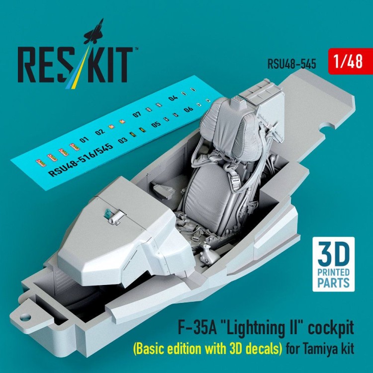 Reskit U48545 F-35A Lightning II cockpit (Basic ed. w/ 3D) 1/48
