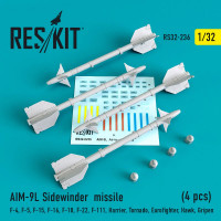 Reskit RS32-0236 AIM-9L Sidewinder missile (4 pcs) F4, F-5, F-15, F-16, F-18, F-22, F-111, Harrier, Tornado, Eurofighter, Hawk, Gripen Aademy, Revell, Trumpeter, Kitty Hawk, Tamiya, Hasegawa, Italeri 1/32