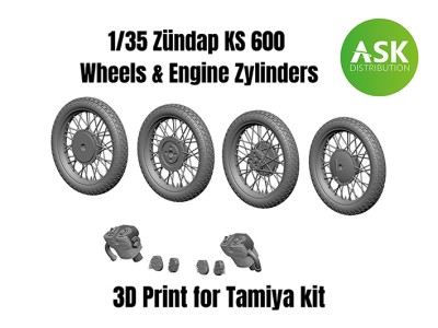 Art Scale 200-A35008 Zundapp KS 600 wheels, engine cylinders, cylinder head covers 1/35