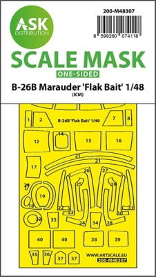 Art Scale 200-M48307 Martin B-26B Marauder &quot;Flak Bait&quot; canopy frame paint mask (outside only) 1/48