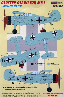 Kora Model DEC4820 Gl.Gladiator Mk.I (Luftwaffe Service) декали 1/48