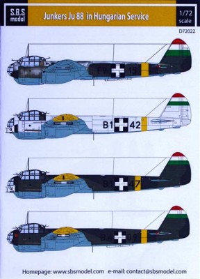 Sbs Model D72022 Декаль Junkers Ju 88 in Hungarian Service 1/72