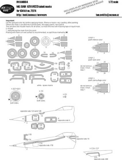 New Ware NWA-M0604 1/72 Mask MiG-25RBF ADVANCED (ICM 72174)