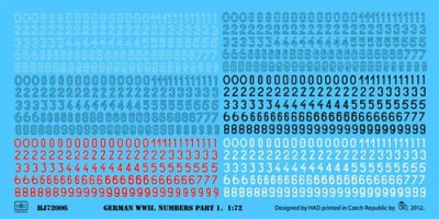 HAD J72006 Decal German numbers Part I. 1/72