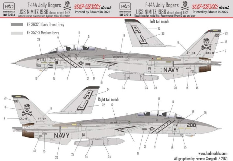 HAD DW32013 Decal F-14A Jolly Rogers Low Visibility 1/32