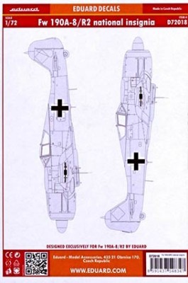 Eduard D72018 Decals 1/72 Fw 190A-8/R2 national insignia (EDU)
