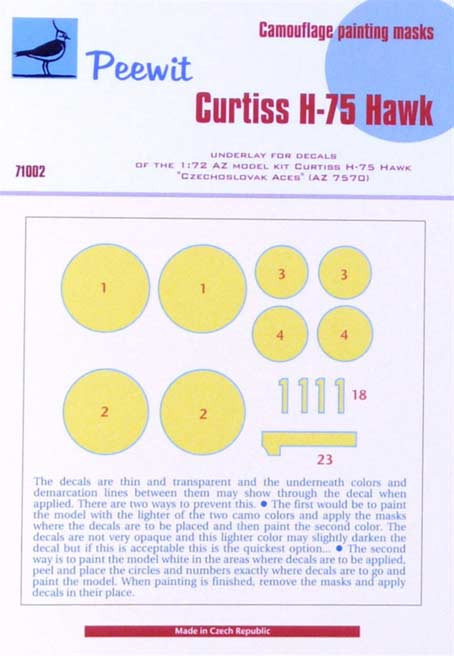 Peewit PW-K71002 1/72 Camouflage mask Curtiss H-75 Hawk (AZ MOD.)