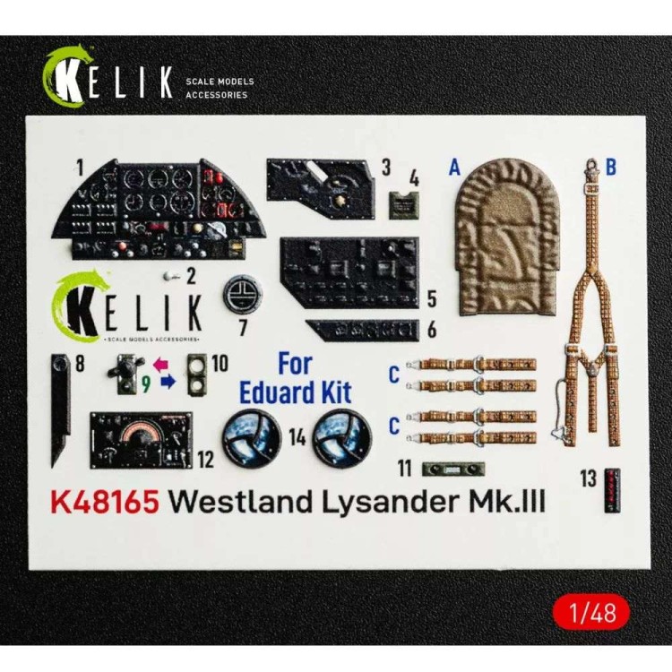 Reskit K48165 Westland Lysander Mk.III - interior 3D (EDU) 1/48