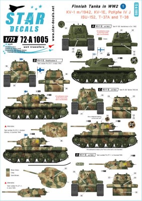 Star Decals 72-A1005 Finnish Tanks in WWII #1. KV-1, Pz.Kpfw.IV, ISU-152, T-37 and T-38 Amphibious Tanks [Soviet ] 1/72
