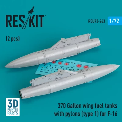Reskit RSU72263 370 Gal. wing fuel tanks w/ pylons (type 1) 1/72