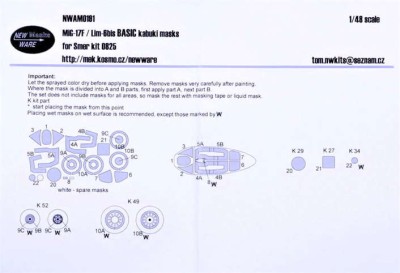 New Ware NWA-M0191 1/48 Mask MiG-17F / Lim-6bis BASIC (SMER 0825)