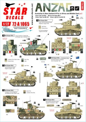 Star Decals 72-A1065 ANZAC # 2 New Zealand and Australian tanks and AFVs in Africa and Middle East WW2 1/72