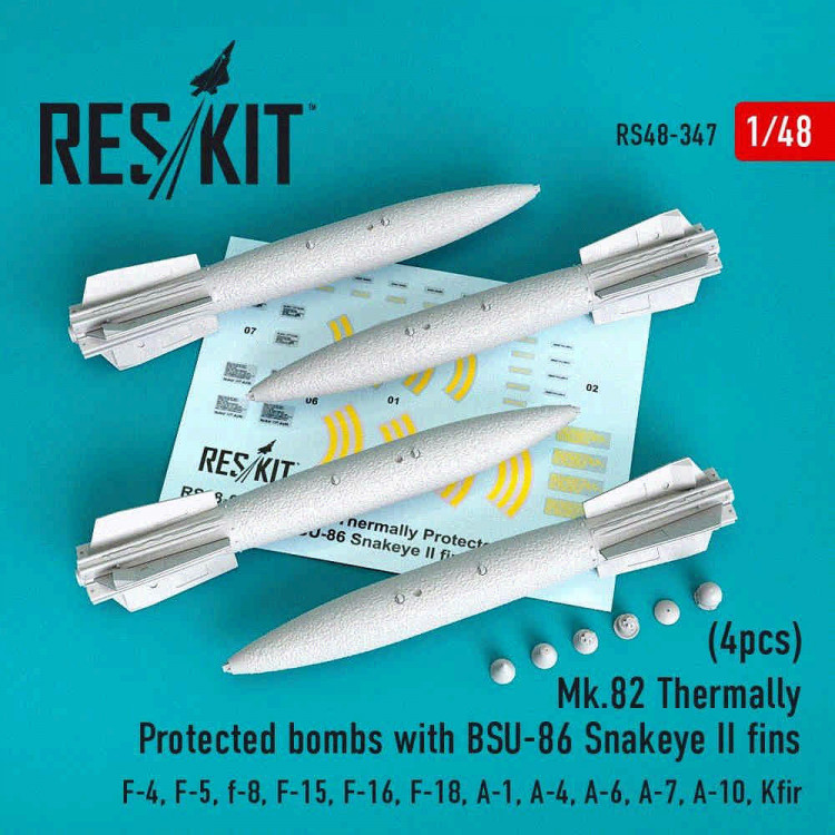 Reskit RS48-0347 Mk.82 Therm.Prot.bombs w/ BSU-86 Snakeye II 1/48