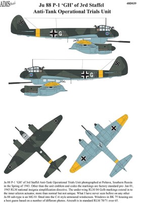 Aims AIMS48D039 Junkers Ju-88P-1 decal 1/48