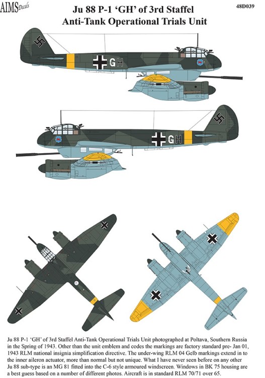 Aims AIMS48D039 Junkers Ju-88P-1 decal 1/48