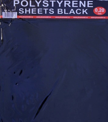 Plusmodel 577 Polystyrene Sheets Black 0,20 mm (220x190 mm, 2x)