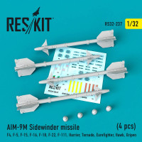 Reskit RS32-0237 AIM-9M Sidewinder missile (4 pcs) F4, F-5, F-15, F-16, F-18, F-22, F-111, Harrier, Tornado, Eurofighter, Hawk, Gripen Aademy, Revell, Trumpeter, Kitty Hawk, Tamiya, Hasegawa, Italeri 1/32