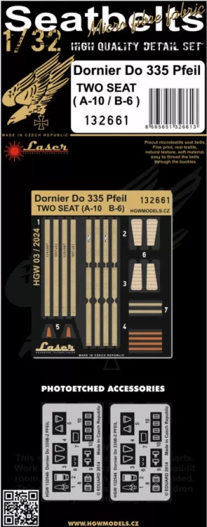 HGW 132661 Seatbelts Do 335 Pfeil Two-seat (A-10/B-6) 1/32