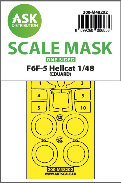 Art Scale 200-M48202 Grumman F6F-5 Hellcat wheels and canopy frame paint mask (outside only) 1/48
