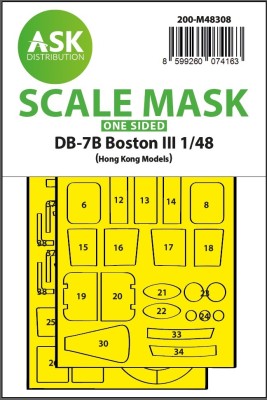 Art Scale 200-M48308 Douglas DB-7B Boston III one-sided self-adhesive fit mask of clear parts and wheels for Hong Kong Models kit 1/48