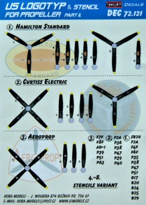 Kora Model DEC72121 US logotype&amp;stencil for propeller No.2 декали декали 1/72