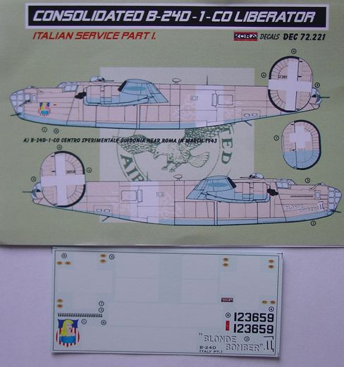 Kora Model DEC72221 Consolidated B-24D-1-CO Italian Pt.I декали декали 1/72