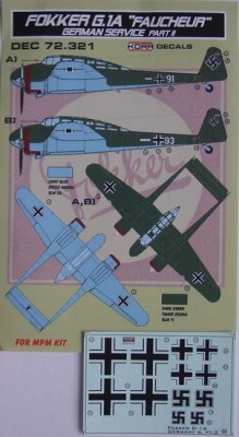 Kora Model DEC72321 Decal Fokker G.1A 'Faucheur' German (MPM) II. декали декали 1/72
