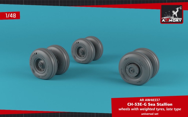 Armory ARAW48337 Sikorsky CH-53E-G Sea Stallion wheels with weighted tires, late 1/48