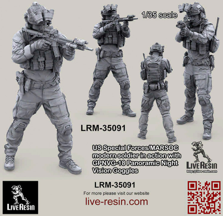 LiveResin LRM35091 Боец СОФ/МАРСОК в панорамных очках ночного видения - 2 1/35