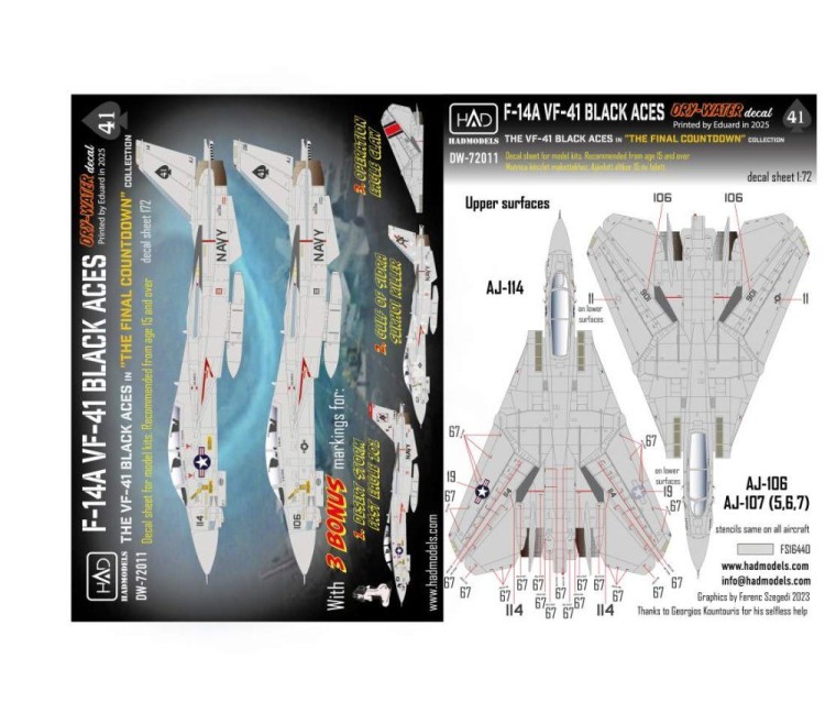 HAD DW72011 Decal F-14A Vf-41 Black Aces (dry-water) 1/72