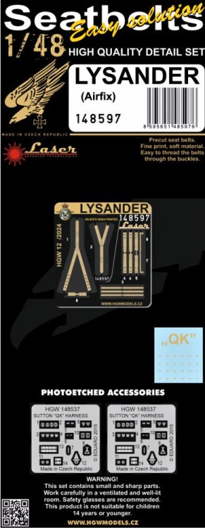 HGW 148597 Seatbelts Lysander (AIRF) 1/48