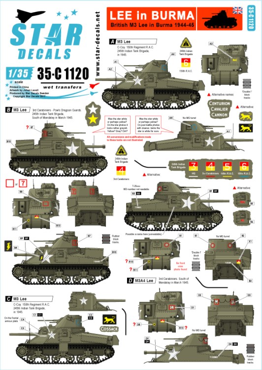 Star Decals 35-C1120 Lee in Burma. British M3 Lee in Burma 1944-45 1/35