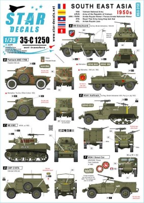 Star Decals 35-C1250 South East Asia 1950s.Tanks and AFVs in Vietnam (VNA and ARVN), Laos, Cambodia and Thailand. M8 Greyhound, Panhard AML 178, M3A1 Halftrack, M24 Chaffee,M8 HMC, CMP C15TA, M3A1 Scout Car 1/35