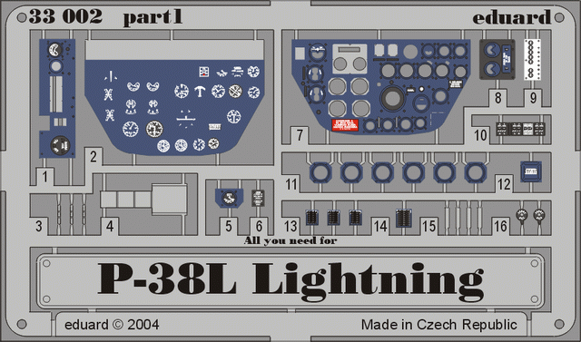Eduard 33002 P-38L dashboard 1/32 TRU