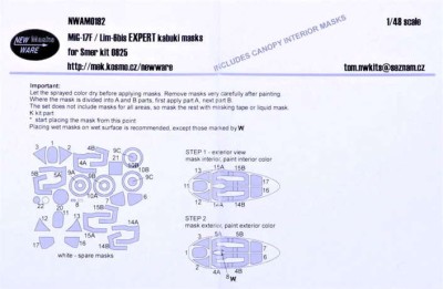 New Ware NWA-M0192 1/48 Mask MiG-17F / Lim-6bis EXPERT (SMER 0825)
