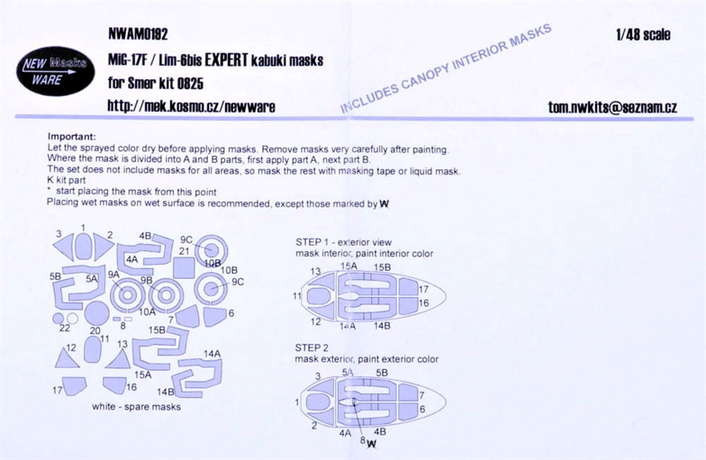 New Ware NWA-M0192 1/48 Mask MiG-17F / Lim-6bis EXPERT (SMER 0825)